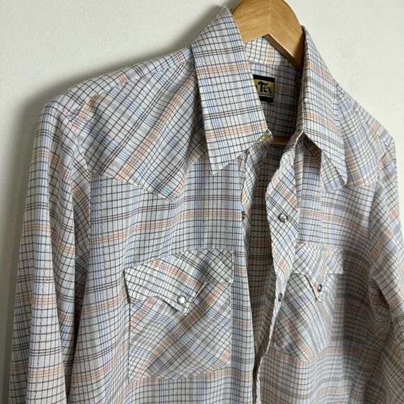 Tem Tex Vintage Orange Plaid Pearl Snap‎ Western Shirt Men’s M Read - Picture 2 of 9